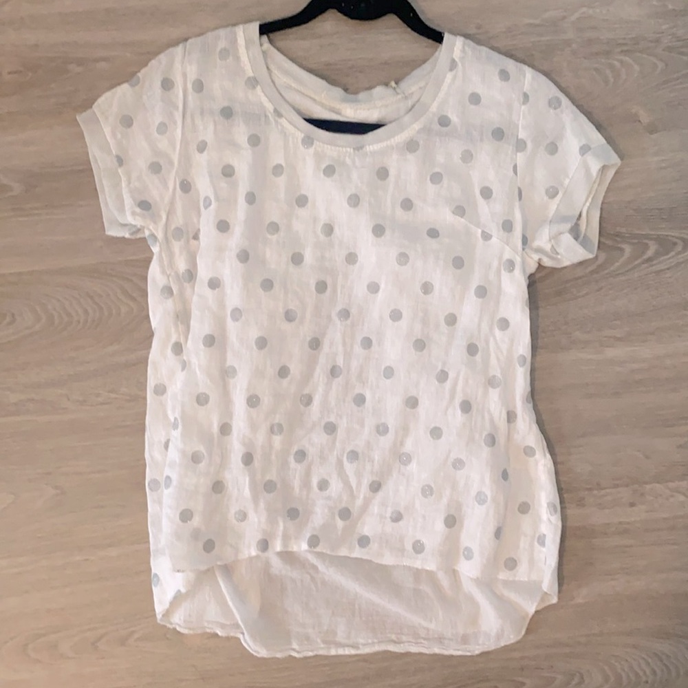 Carla Gianni Italy light white shirt with silver polka dots M